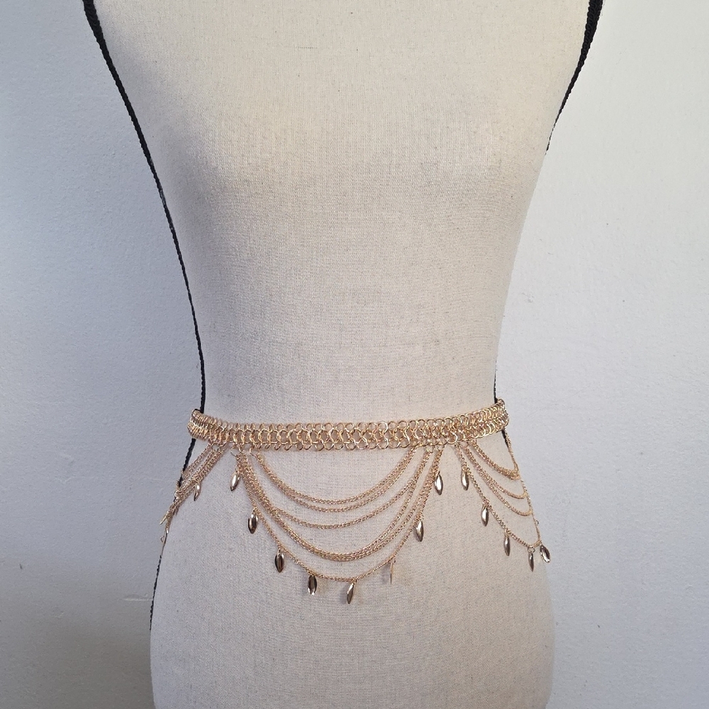 Gold Chain Waist Belt with Dangling Charms